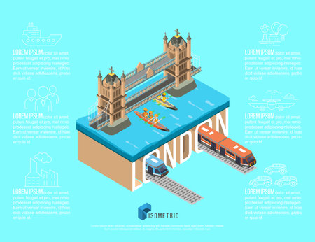 isometric famous place in london tower bridge, vector illustrationのイラスト素材