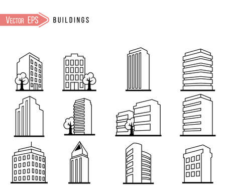 Vector Buildings icons 3d isolated on white backgroundのイラスト素材