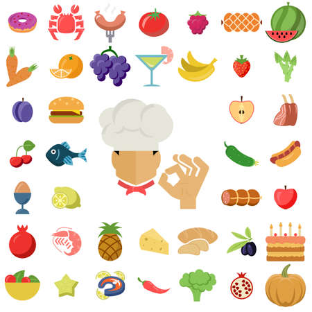 vector black food icons set on grayのイラスト素材