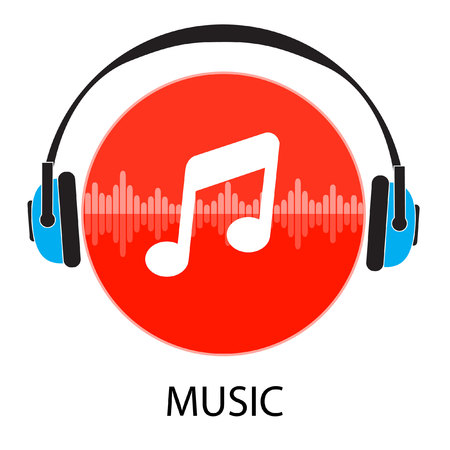 Vector illustration of a music icon with headphones.のイラスト素材