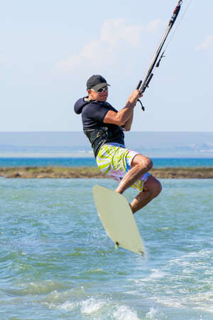Kitesurfer in the air of Crimea