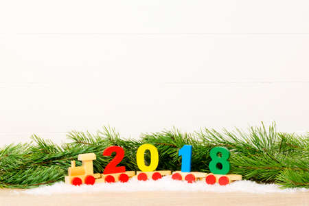Toy train with 2018. Copy space. Christmas decorationの写真素材