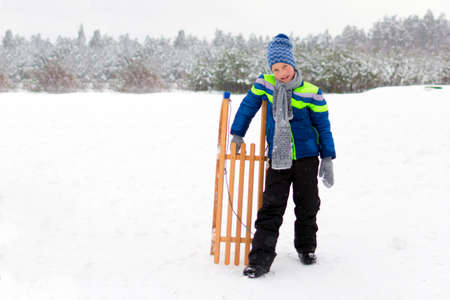 Little boy enjoying a sleigh ride