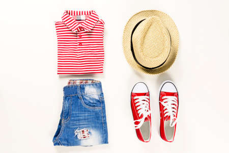 Summer collection collage of clothing isolated white background