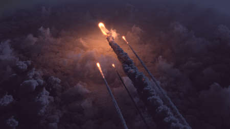 Meteors flying over the clouds 3d illustration