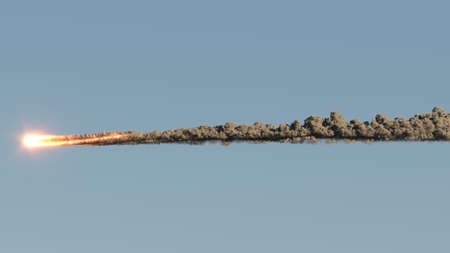 Meteor flies on the blue sky 3d illustrationの写真素材