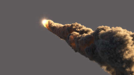 Meteor flies on the gray background 3d illustrationの写真素材