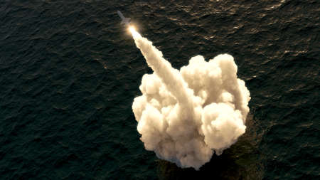 Ballistic missile launch from underwater 3d illustrationの写真素材