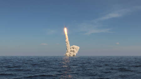 Ballistic missile launch from underwater 3d illustrationの写真素材