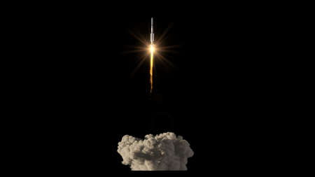 Rocket take off on black background