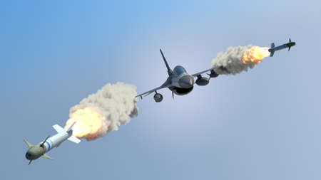 Aircraft fired a missile 3d illustrationの写真素材