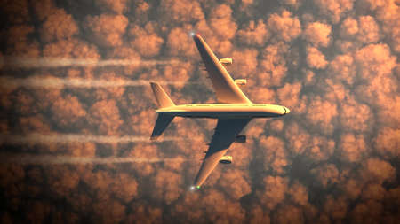 Passenger plane flying above the cloudsの写真素材
