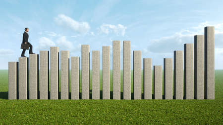 Businessman walks on graph 3d illustration