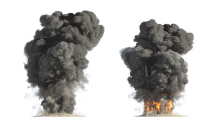 fire and smoke on white background 3d illustrationの写真素材