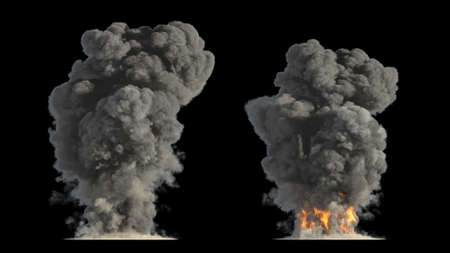 fire and smoke on black background 3d illustrationの写真素材