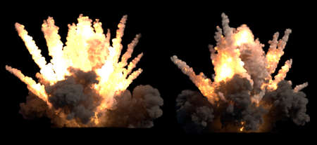 Explosion on black background 3d illustrationの写真素材