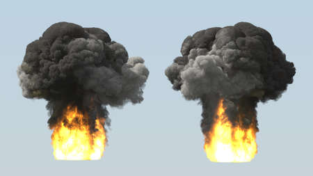 Explosions on blue, mushroom cloud 3d illustrationの写真素材