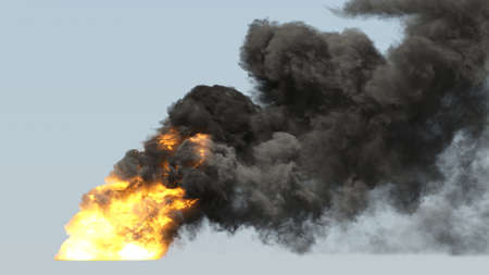 Huge fire and smoke on blue background 3d illustrationの写真素材