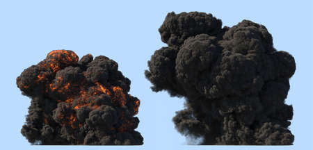 Fuel explosion on blue background 3d illustrationの写真素材