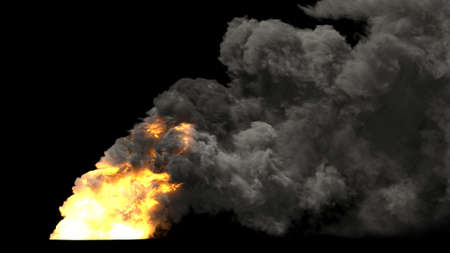 Huge fire and smoke on black background 3d illustrationの写真素材