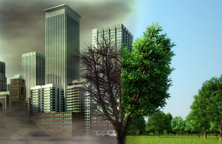 Nature and civilization, contamination of natureの写真素材