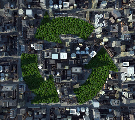 Greenery recycling logo in city, top viewの写真素材