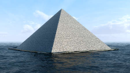 ancient pyramid on the surface of the oceanの写真素材