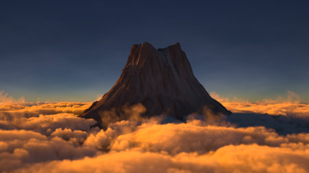 Volcano above clouds 3d illustrationの写真素材