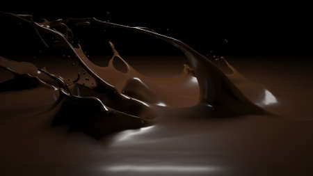 Strawberries fall into melted chocolate 3d illustration