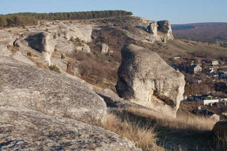 Bakhchisaray, Crimea, Ukraine - January 04, 2012. Landscape with rocksのeditorial素材