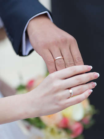 Wedding hands  Hands of newly wedded on wedding ceremonyの写真素材