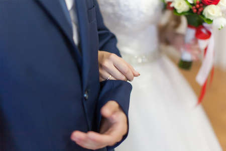 Newly wedded. Just married in time of wedding ceremony