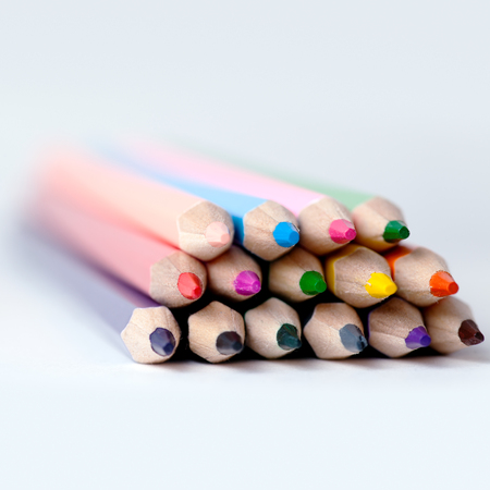 Wooden Colored pencils with shallow depth of field Close-upの写真素材
