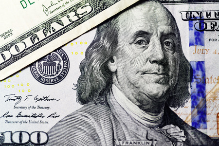 Newly designed U.S. one hundred dollar banknote closeup Concept photo of money, banking ,currency...