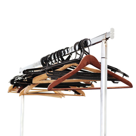 Group of empty  hangers isolated on white backgroundの写真素材