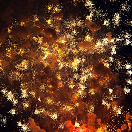 Golden fireworks displayの写真素材