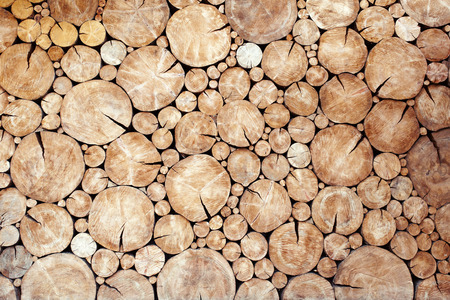 Pile of wood logs as backgroundの写真素材