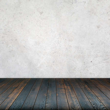 Grey concrete wall wooden floor,empty roomの写真素材