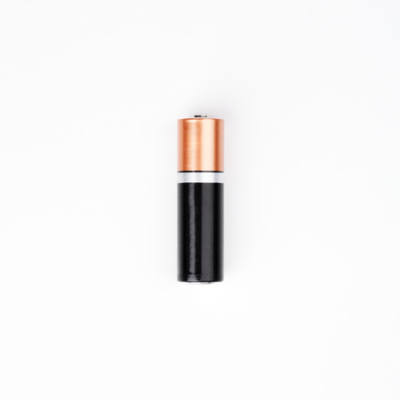 One AA Alkaline battery on white backgroundの写真素材