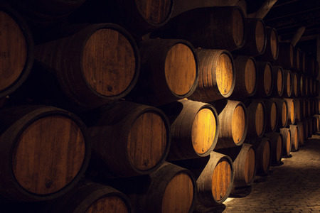 Wine barrels in a old wine cellar
