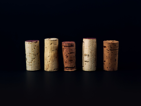 collection of wine corks on black backgroundの写真素材
