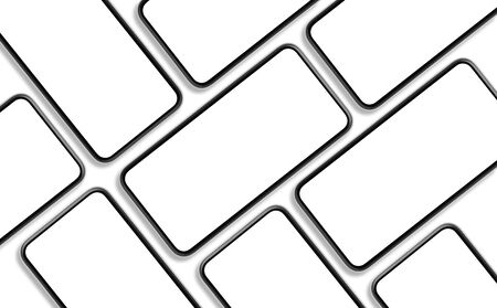 many smartphones top view with empty screen isolated on white background mockup