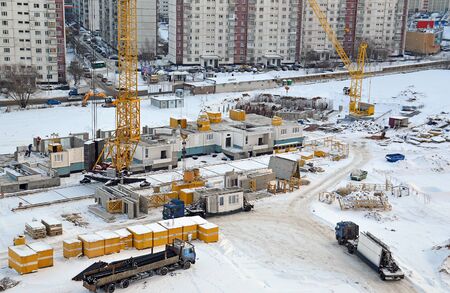 Construction of a residential home. Construction site in winter