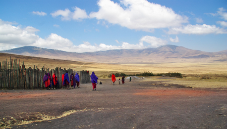 ARUSHA, TZ - CIRCA AUGUST 2010 - Masai village in Serengeti National Park.のeditorial素材