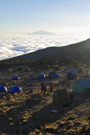 MOSHI,TZ - CIRCA  AUGUST 2010 - Sunset at Barranco camp on Kilimanjaroのeditorial素材
