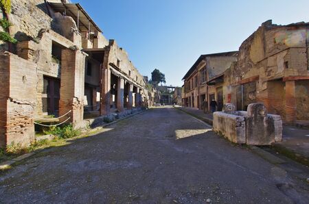 NAPLES,IT - DECEMBER 26,2016 - View of the ruins of Ercolano. The city was destroyed by the Vesuvius eruption in A.D.79, and the excavations brought to light the ruins below 16 meters of ash.のeditorial素材
