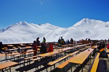 SERFAUS,AT - CIRCA MARCH,2013 - Tourists relax after a skiing day at the Serfaus-Fiss-Ladis resort.のeditorial素材