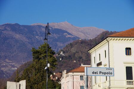 VITTORIO VENETO,IT - JANUARY 07,2017 - The main square of VittorioVeneto, with the City Hall and the monument of the First World War. Vittorio Veneto hosted the final battle between Italians and Germans in 1918.のeditorial素材