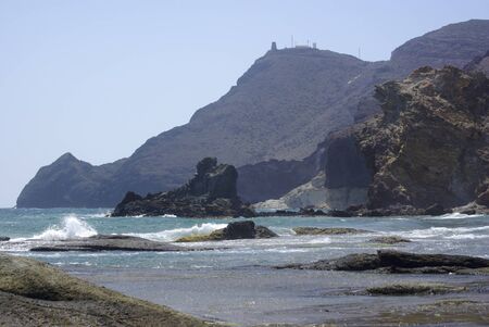 The wild coastline of Cabo the Gata,Spain. Cabo the Gata is a natural reserve and a favourite resort for naturists.の写真素材