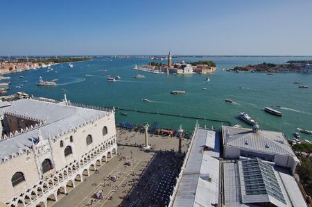 Aerial view of Piazza San Marco in Venice, Italy, from the bell tower